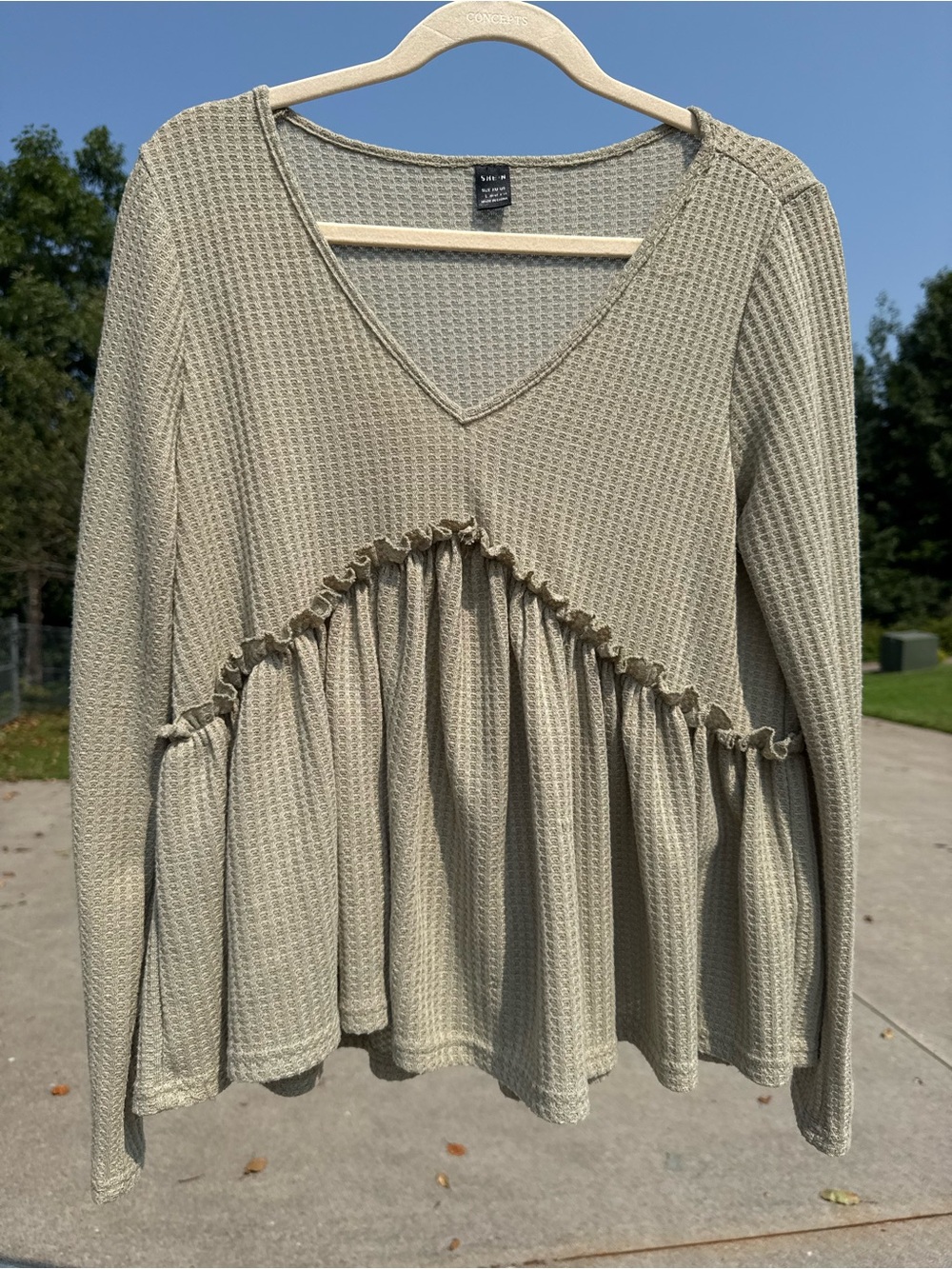 Olive Green Waffle Knit Peplum V-Neck Top